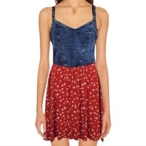 Angie denim dress with red and white star pattern bottom size m